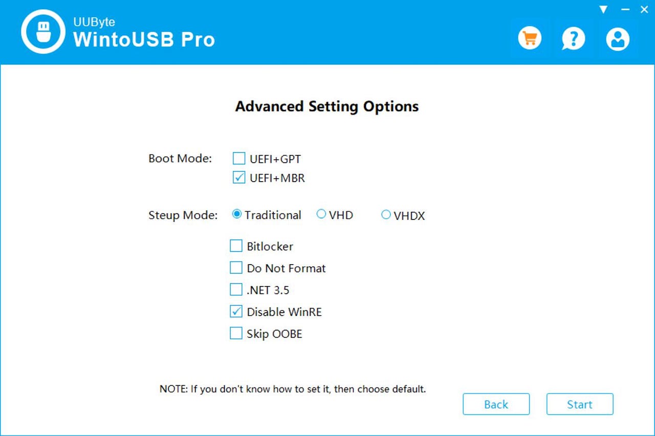 wintousb unable to select partition