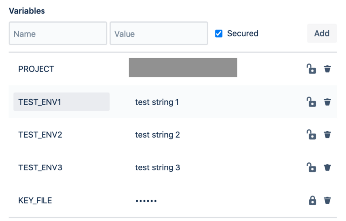 How to safely add environment variables using Bitbucket Pipelines with