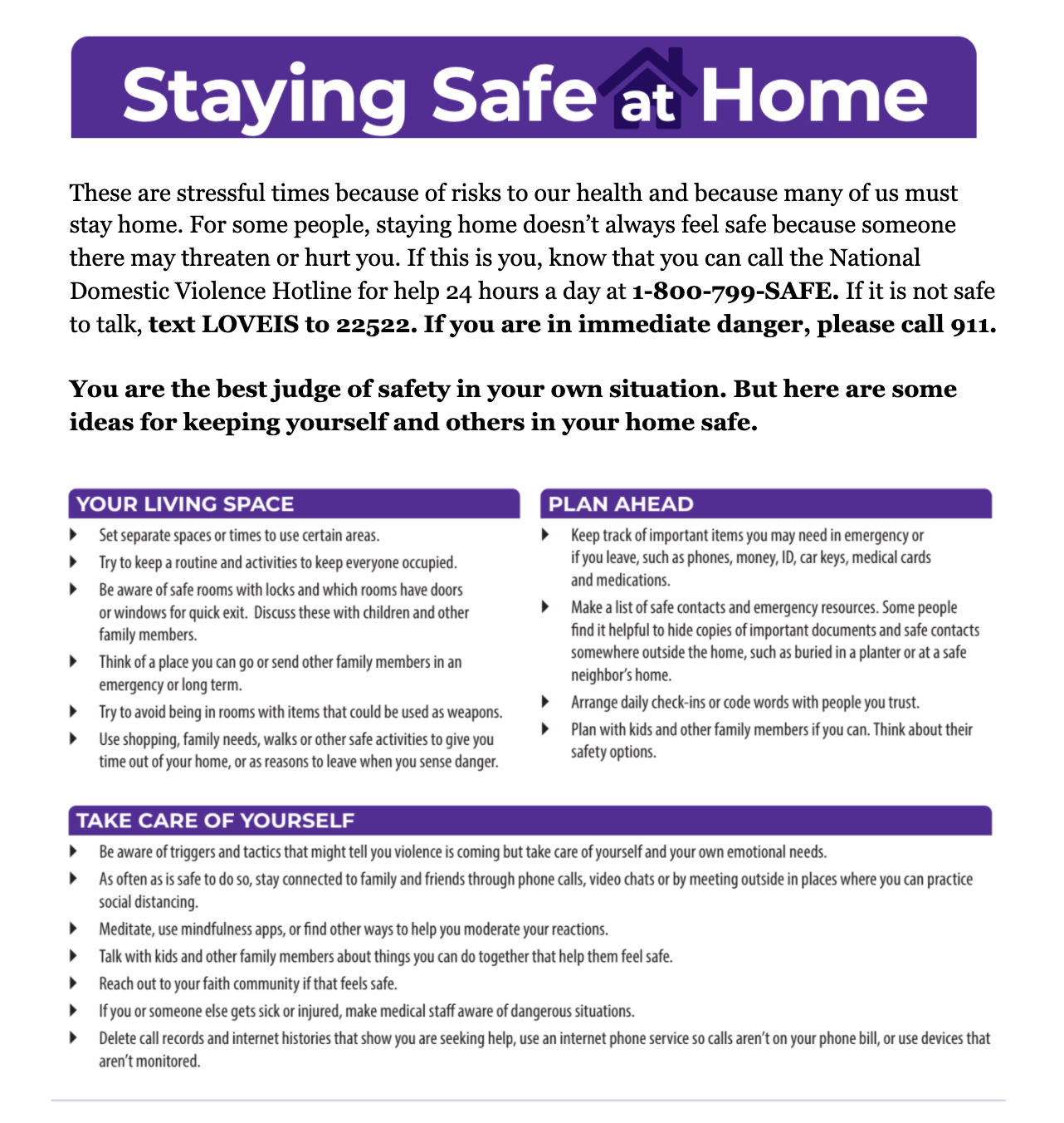 The English language version of the Staying Safe at Home
