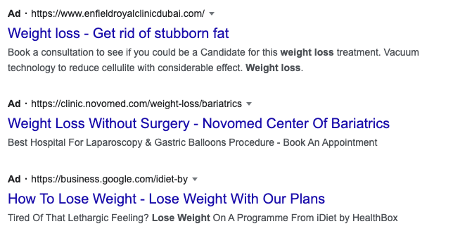 Weight Loss Ads on google.com