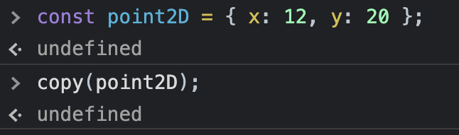 Screenshot of using the copy function in the browser console