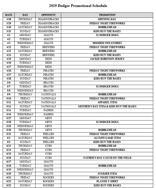Inventive Dodger Schedule Printable | Brad Website