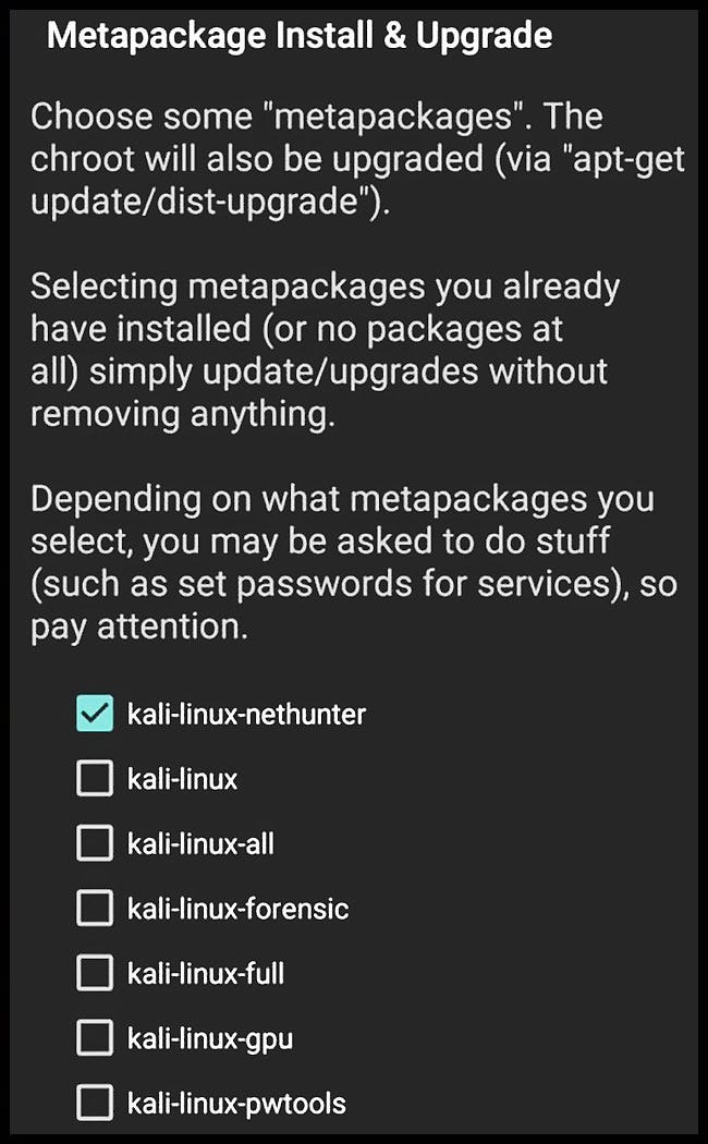 Kali nethunter Metapackage Install