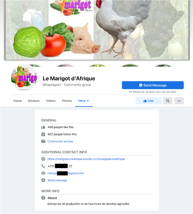 Le Marigot d’Afrique referenced a Wixsite and a cellphone number. (Source: Facebook)