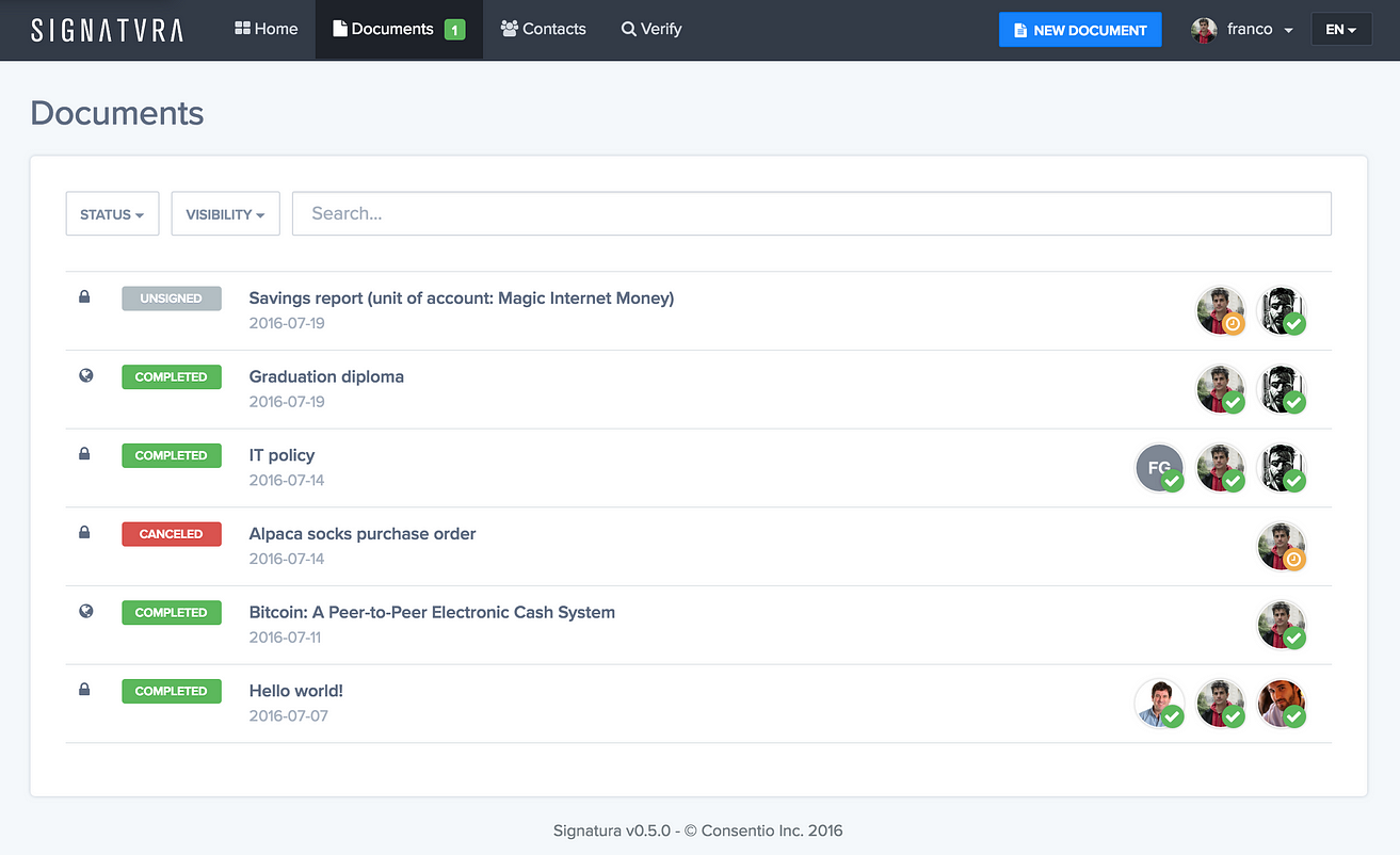 Introducing Signatura D!   ocument Signing On The Blockchain - 