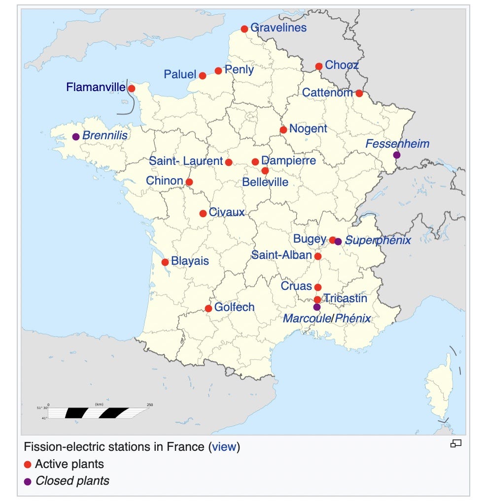 BILD: Karte der Kernkraftwerke in Frankreich