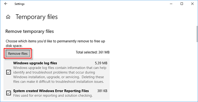 click Remove files
