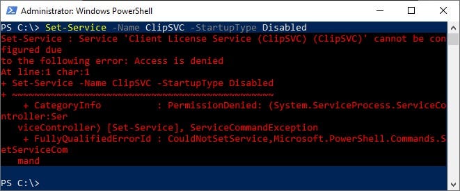 powershell set-service error