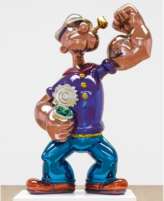 Jeff Koons Pop Art, Popeye (2009–2011), mirror polished stainless steel with transparent color coating
