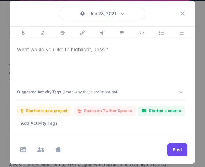 Adding activity tags and events