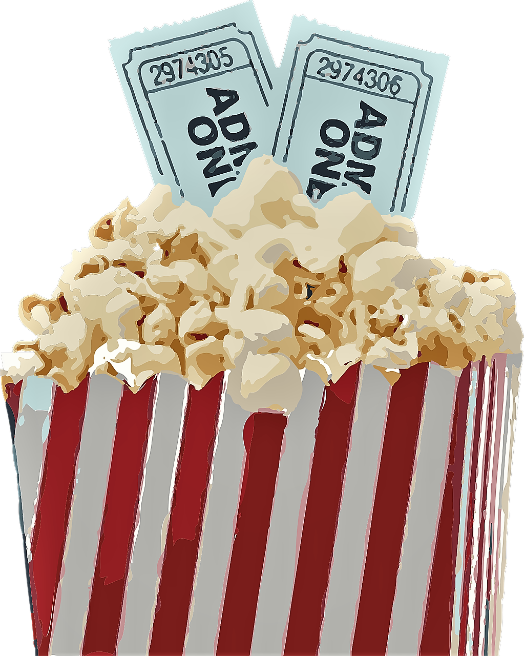 Cinema tickets in a Popcorn cardboard box with stripes