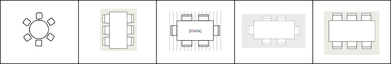 Shapes used for showing a dining table in 2D drawings