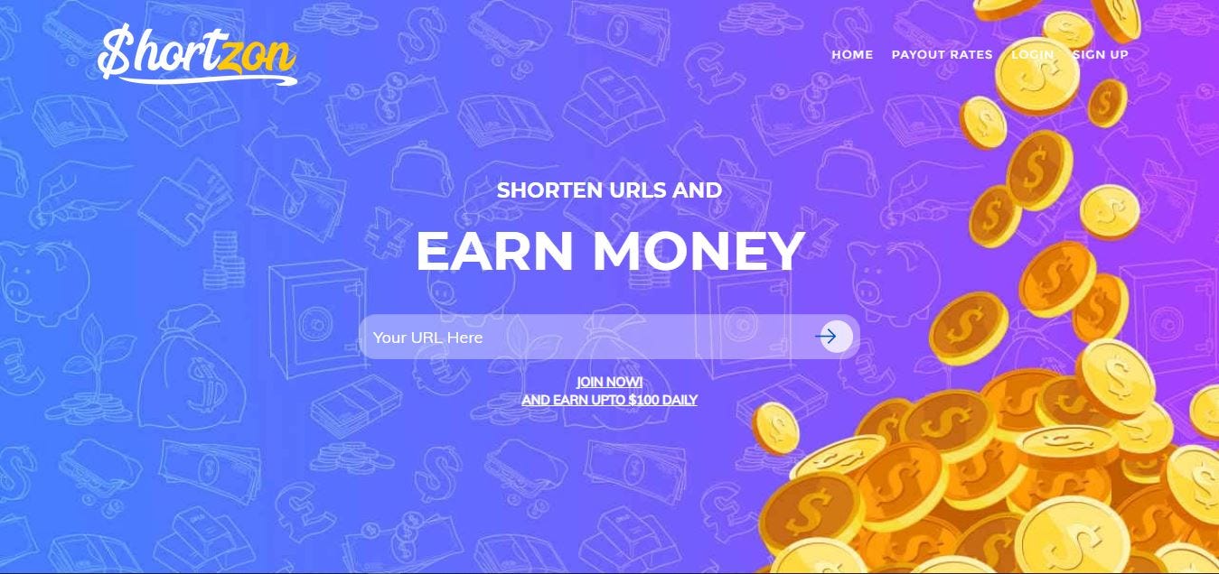 Homepage of shortzon where you can make money right away.