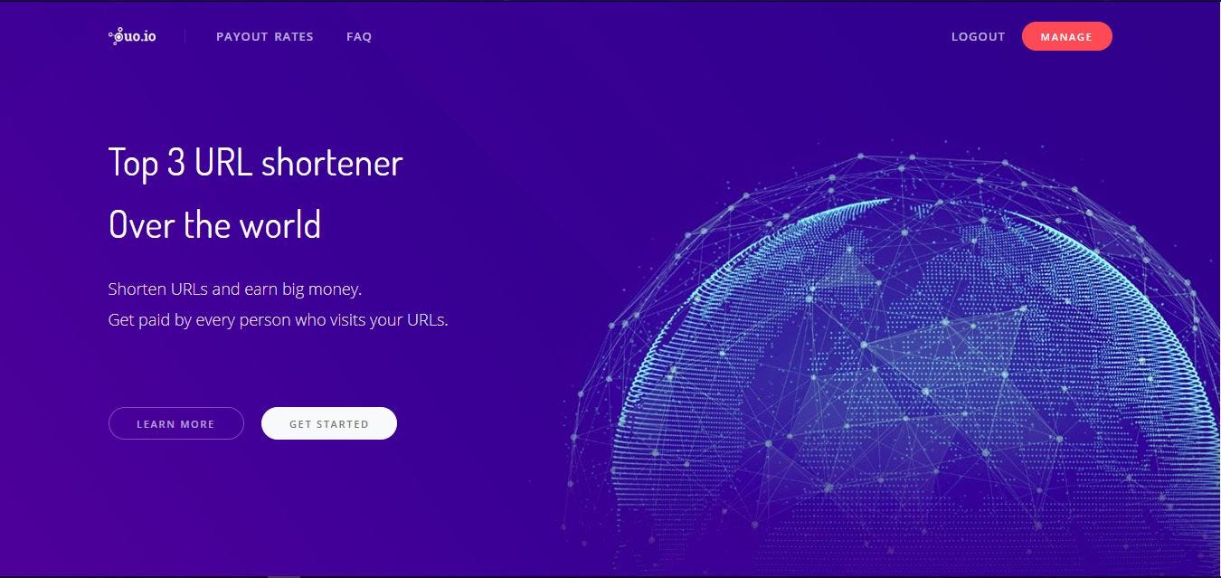 Homepage of ouoio where you can make money right away.
