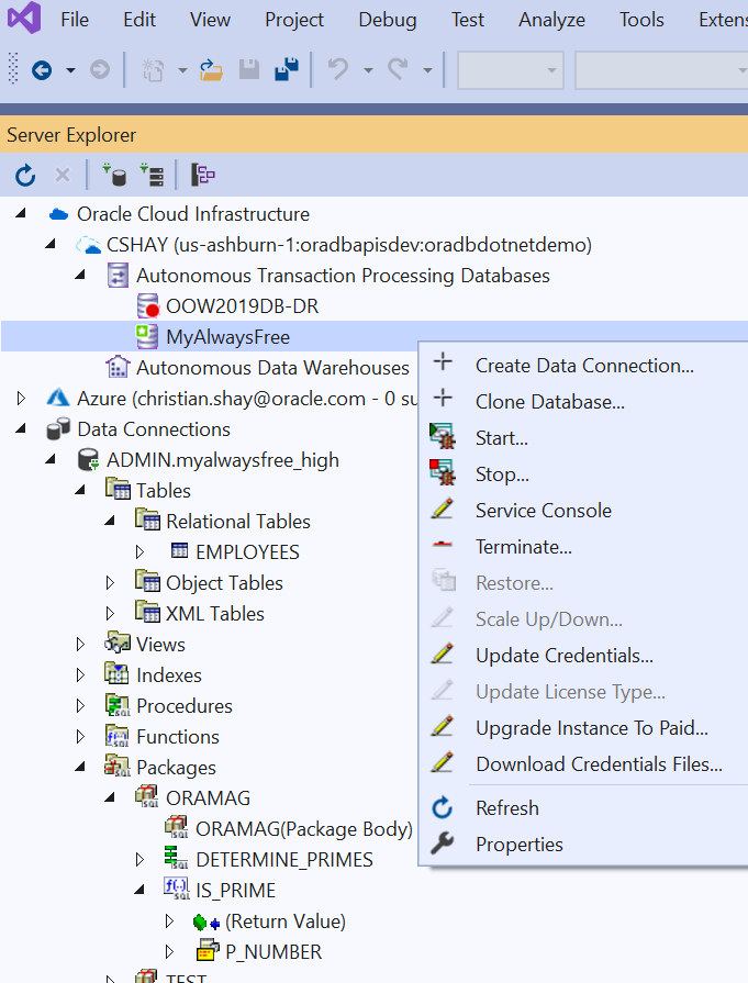 New Release: Visual Studio Integration with Oracle Autonomous Database | by  Christian Shay | Oracle Developers | Medium