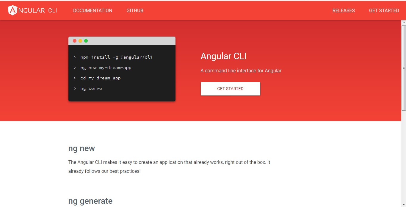 Angular CLI home page Angular CLI home page