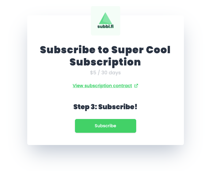 Subbi hosted checkouts are the quickest and easiest method to accepting cryptocurrency subscription payments. A Mumbai environment example can be seen here.