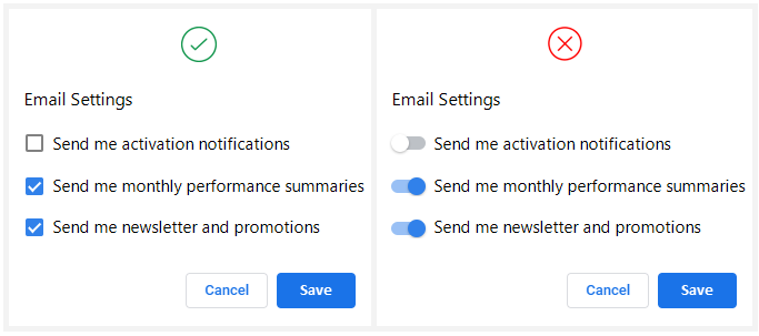 Checkbox vs Toggle Switch. 7 Use-Cases of Forms Design | by Saadia Minhas |  UX Planet