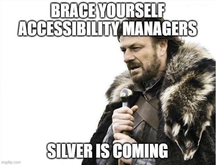 Ned Stark Game of Thrones meme — Brace yourself Accessibility Managers Silver is Coming