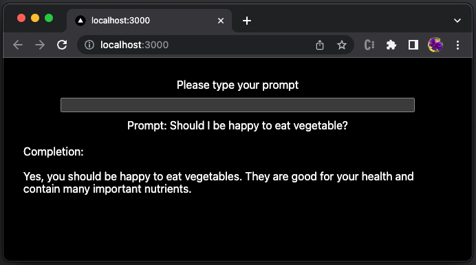 The screen for prompt and completion. yes, you should be happy to eat vegetables. they are good for your health and contain many important nutrients
