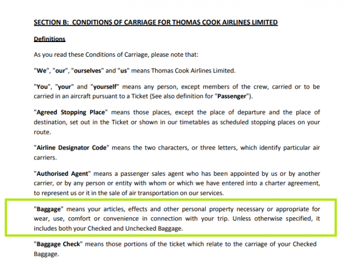 thomas cook baggage policy
