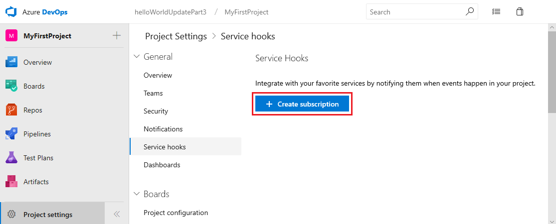 creating Service hook subscription