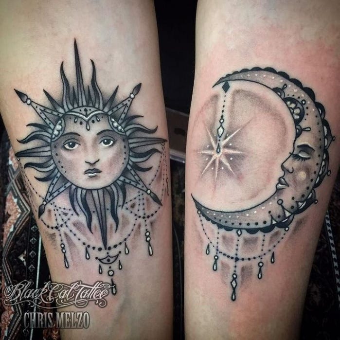 Five Quick Tips For Moon And Sun Thigh Tattoo Moon And Sun Thigh Tattoo By Khatarine Medium