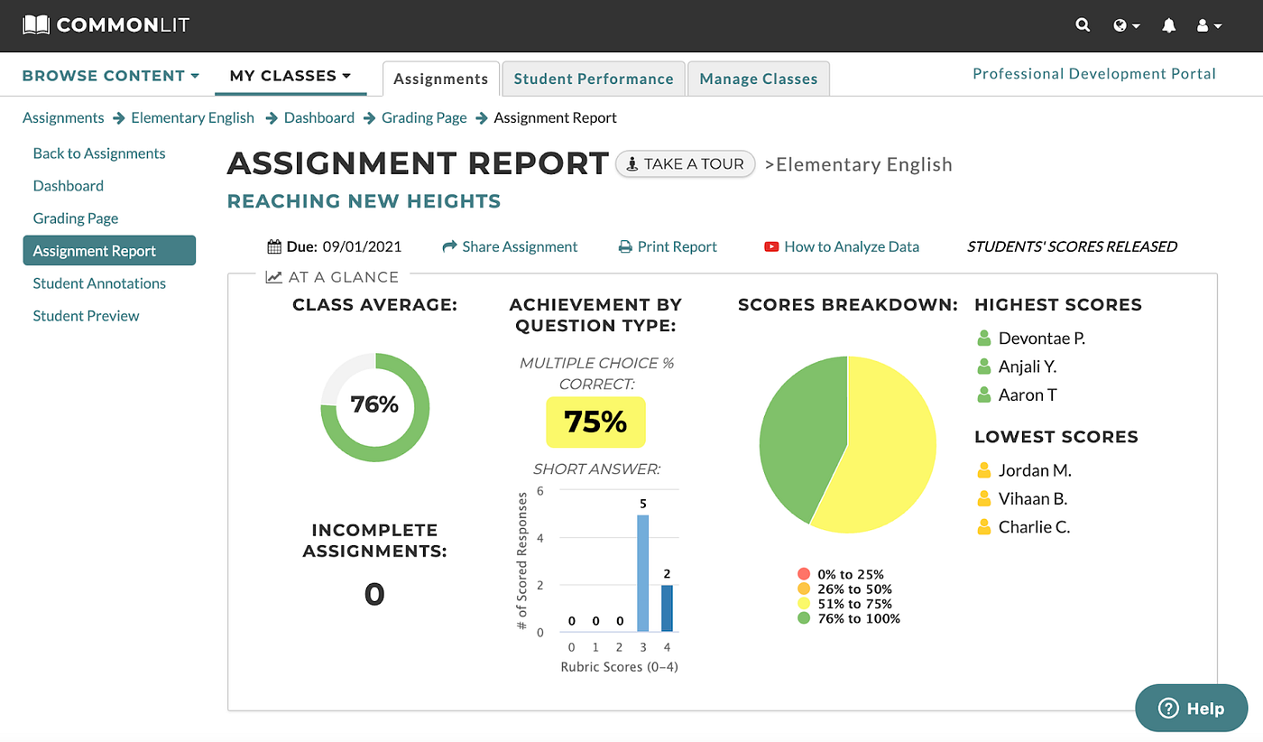 An assignment report for the lesson "Reaching New Heights."