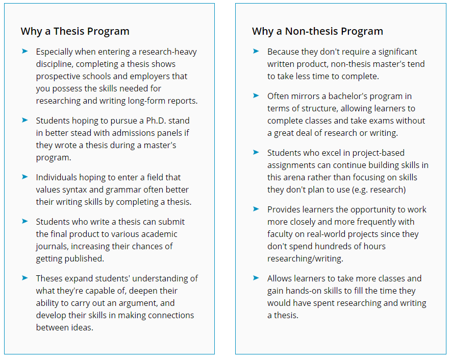 difference between thesis and non thesis master's degree