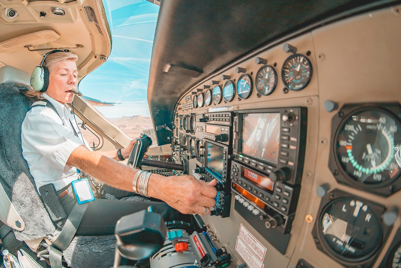Photo of a pilot in the cokcpit.
