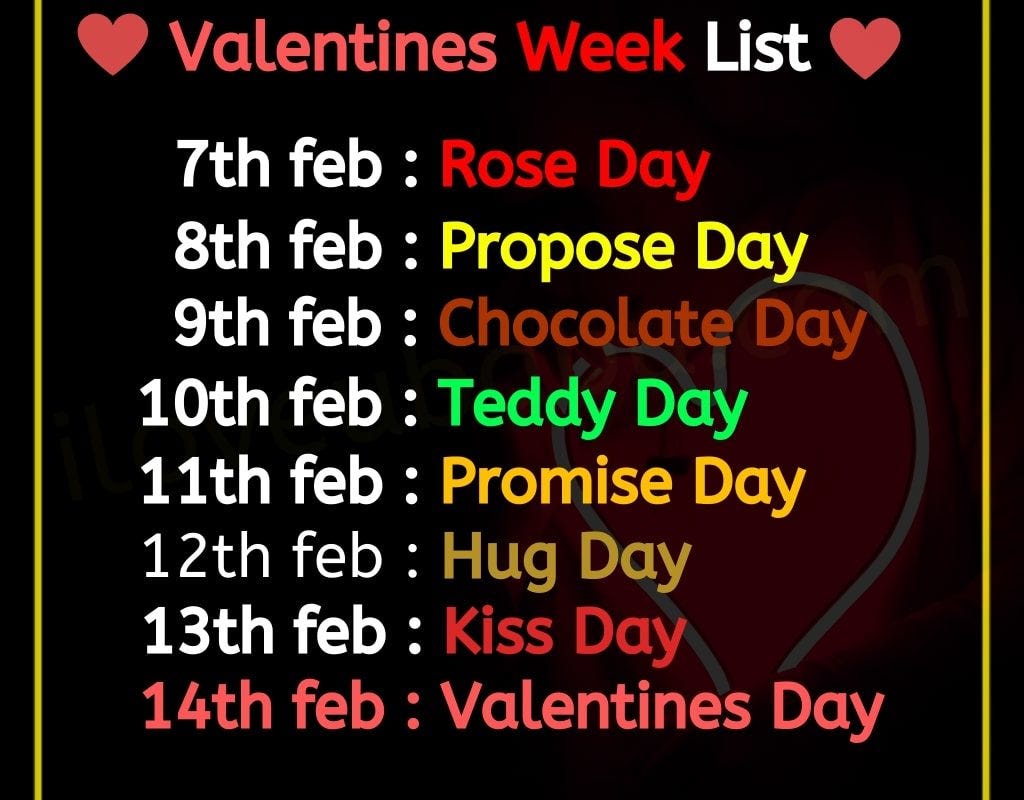 Kiss Chocolate Day And All Days List 2021 Rose 14 February Propose Day February Days Valentine Week 2021