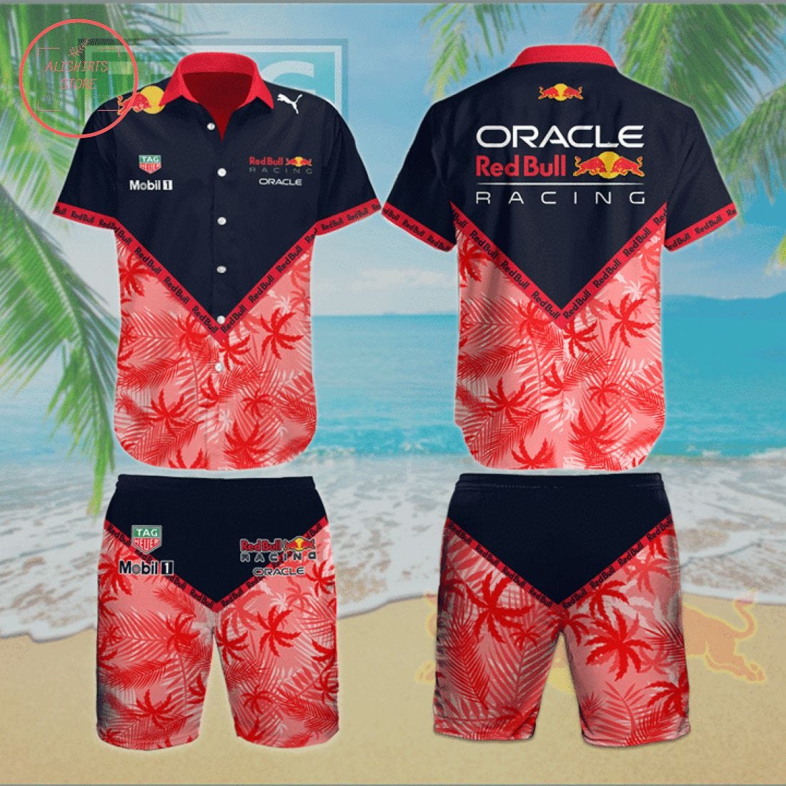 Oracle Red Bull Racing Team Hawaiian Shirt and Shorts
