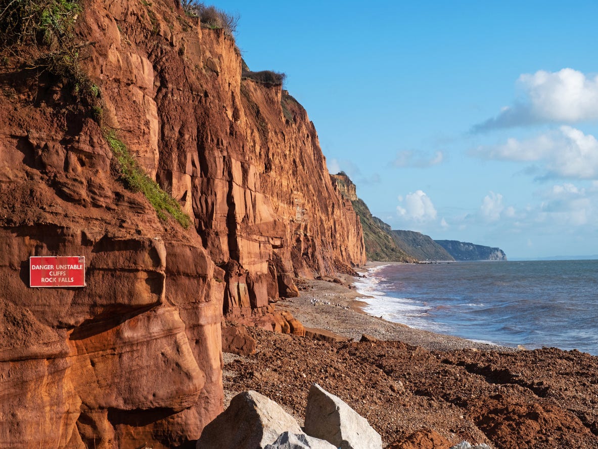 Dangerous cliffs on the south Devon coast UK