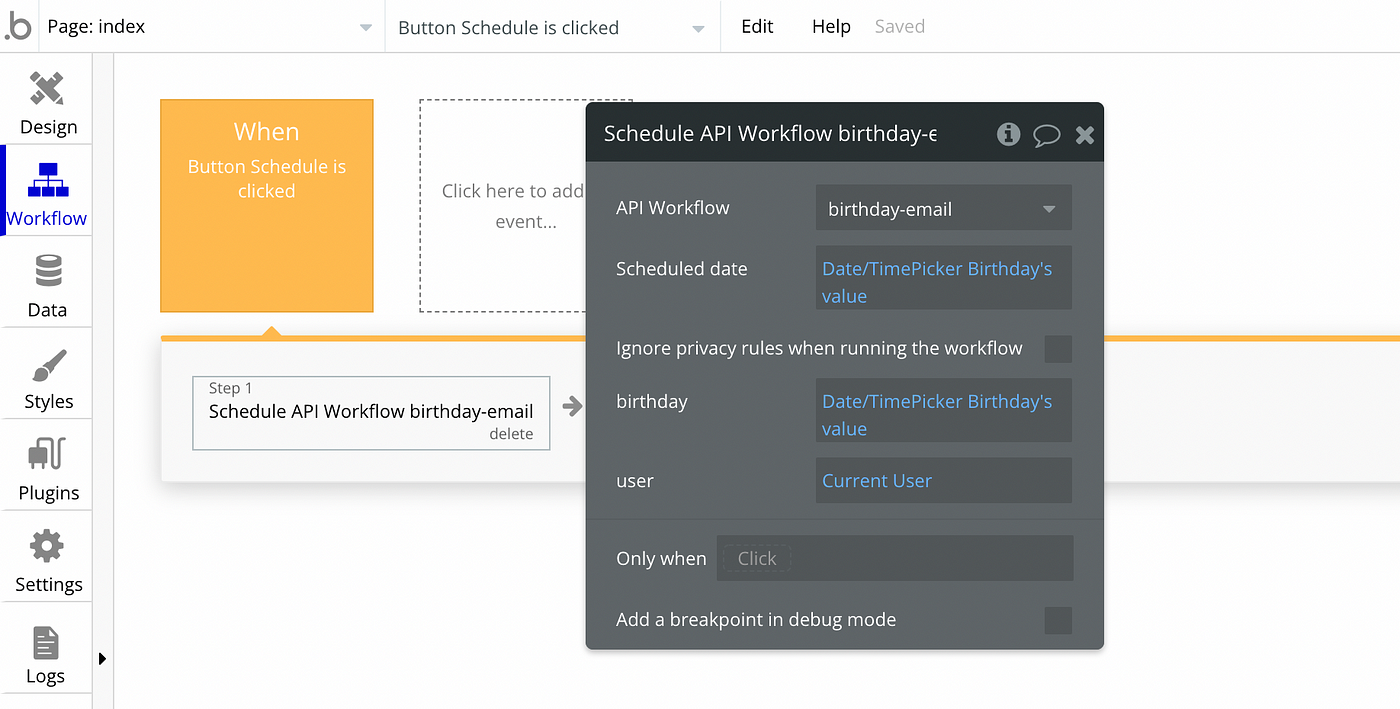 Scheduling a backend workflow for a future date in Bubble.io NocodeAssistant