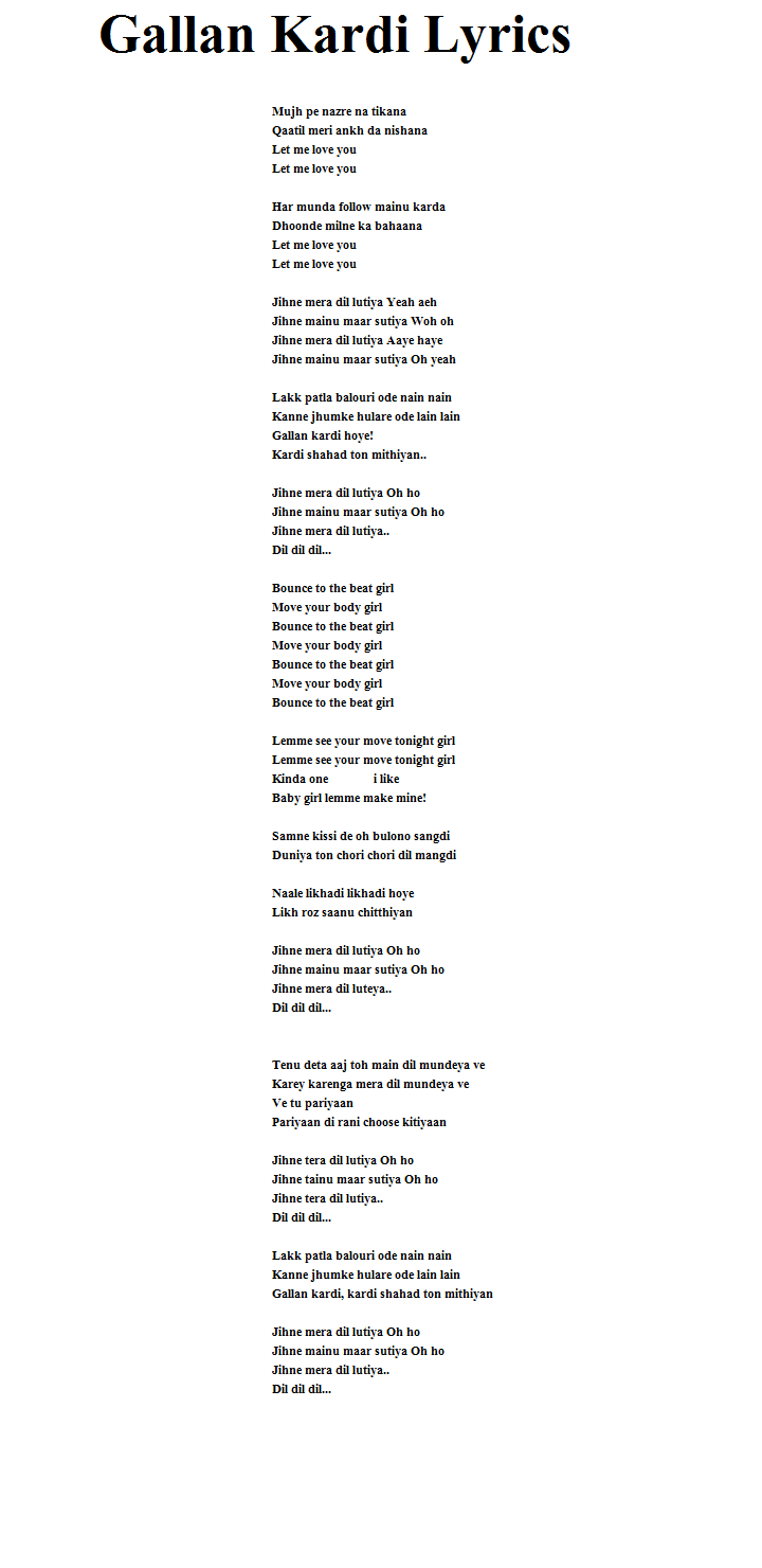 Gallan Kardi Lyrics By Preet Harpal Mumzy Stranger By Bengali Lover Medium