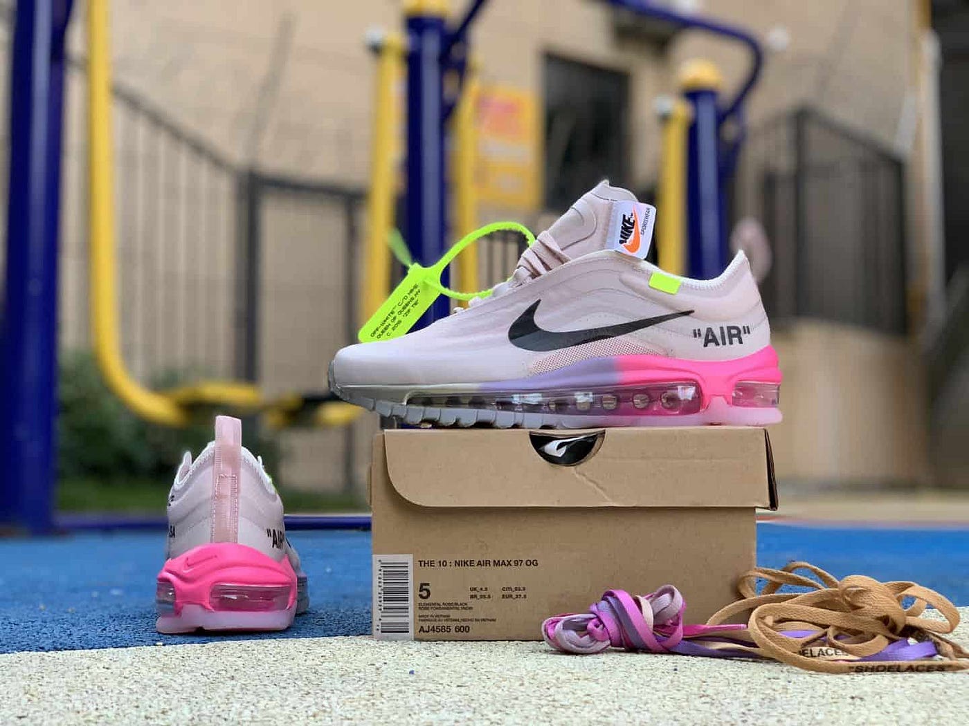 How To Spot Fake Off-White Air Max 97 Elemental Rose (Serena Williams) | by  Legit Check By Ch | Medium
