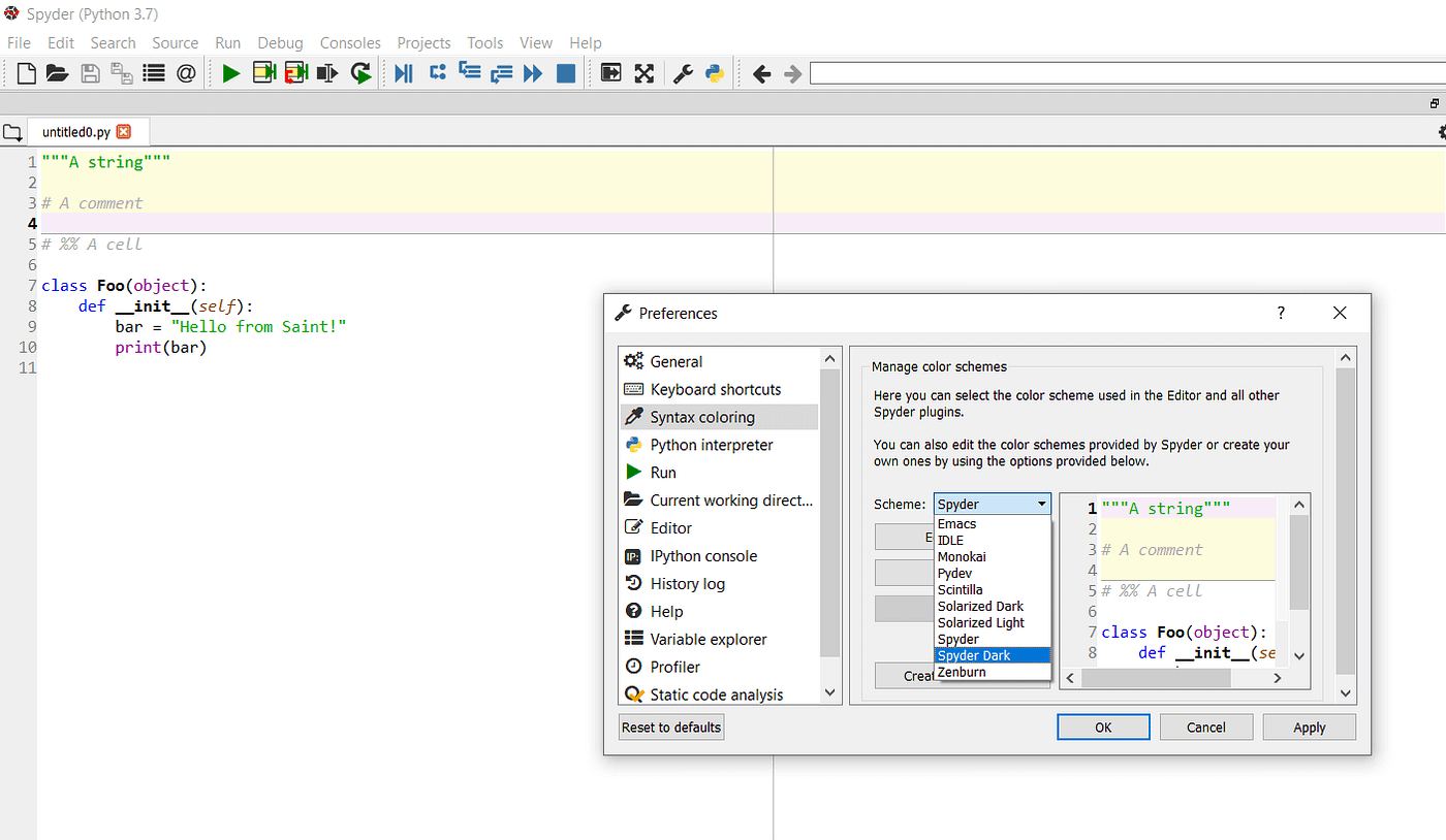 How to Change Spyder Editor Background to Dark | by Jake Kovoor | Saint ...