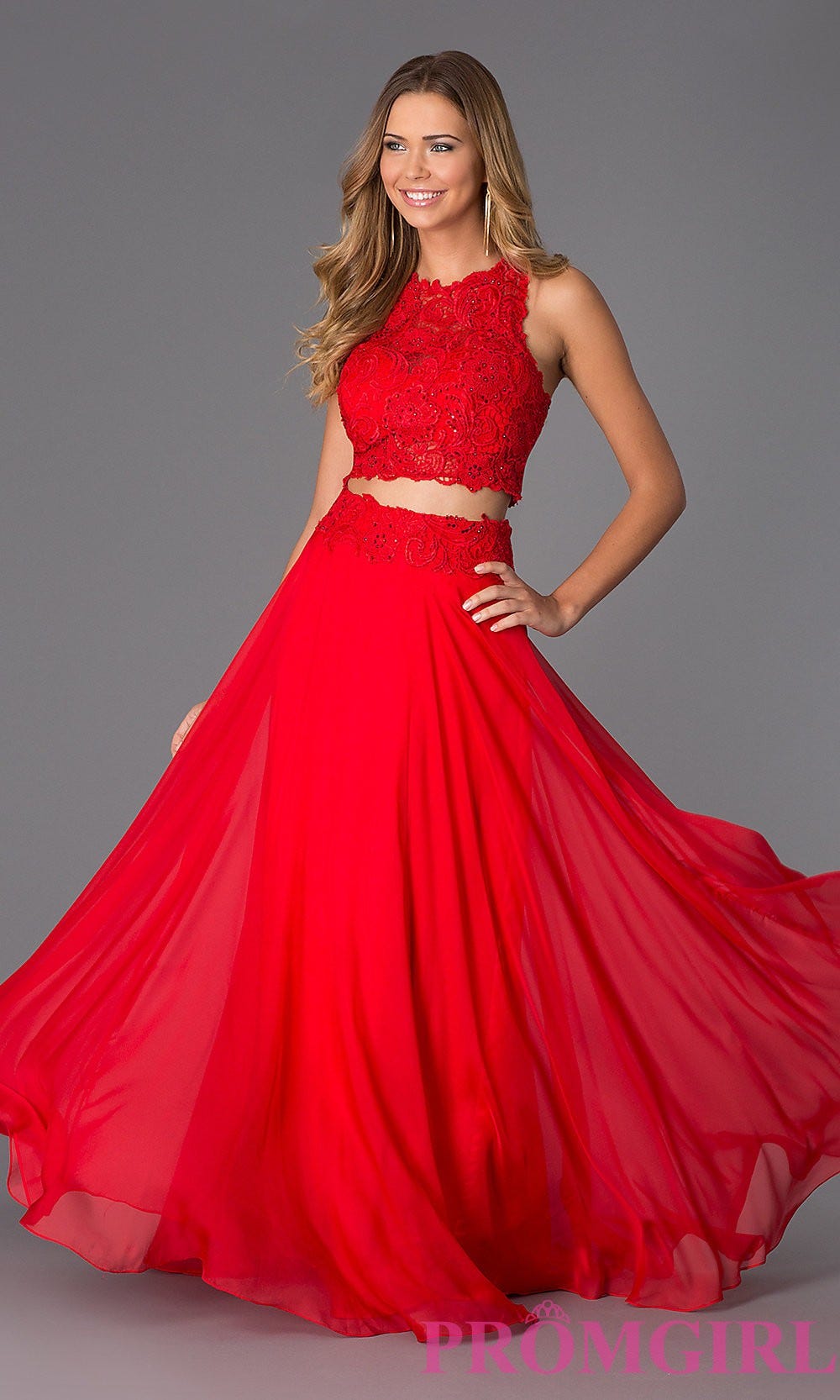 Two Piece Floor Length Lace Embellished Dress by Karen Barkley Medium