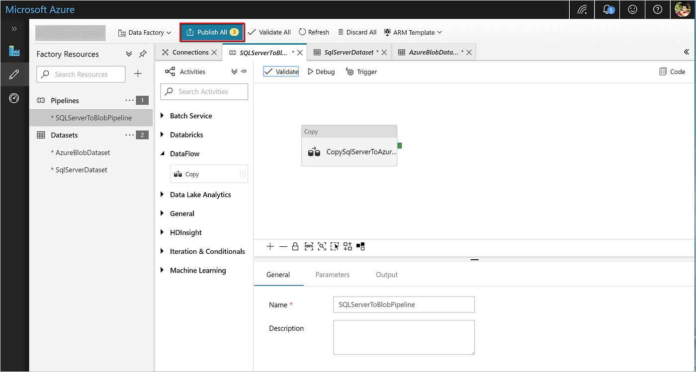 Copy data from an on-premises SQL Server database to Azure Blob storage ...