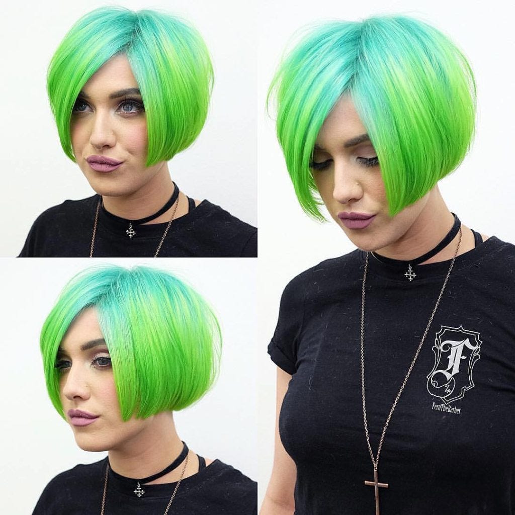 Blunt Undercut Box Bob with Neon Green Ombre | by Hairstyleology | Medium
