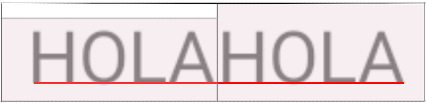 Shows 2 TextViews with pink background color side by side baseline aligned (by default) in a LinearLayout in Android API 30. includeFontPadding is false to the left, so there is no extra padding, meaning there is a clear background of the container. includeFontPadding is true to the right meaning the padding fills the container and you don’t see the background.