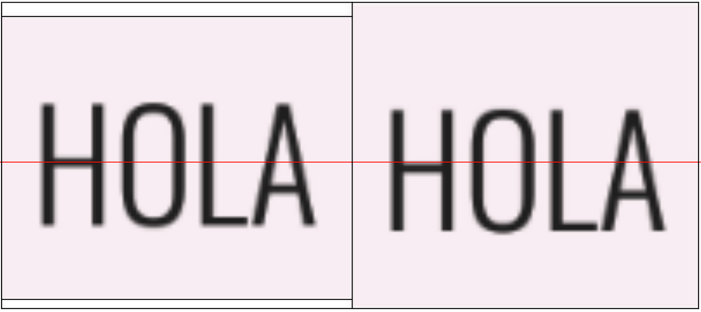 Shows two buttons with Text “Hola” side by side with a font that has more padding at the top than at the bottom. includeFontPadding is false on the left and true on the right. Due to uneven font padding, button to the right is not centered.