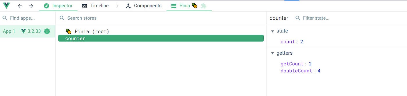 Pinia dev tool