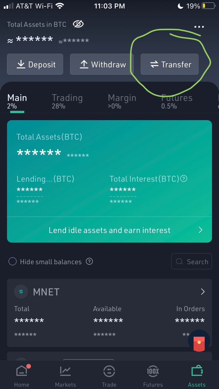 Transférer des fonds du compte principal Kucoin vers le compte de trading