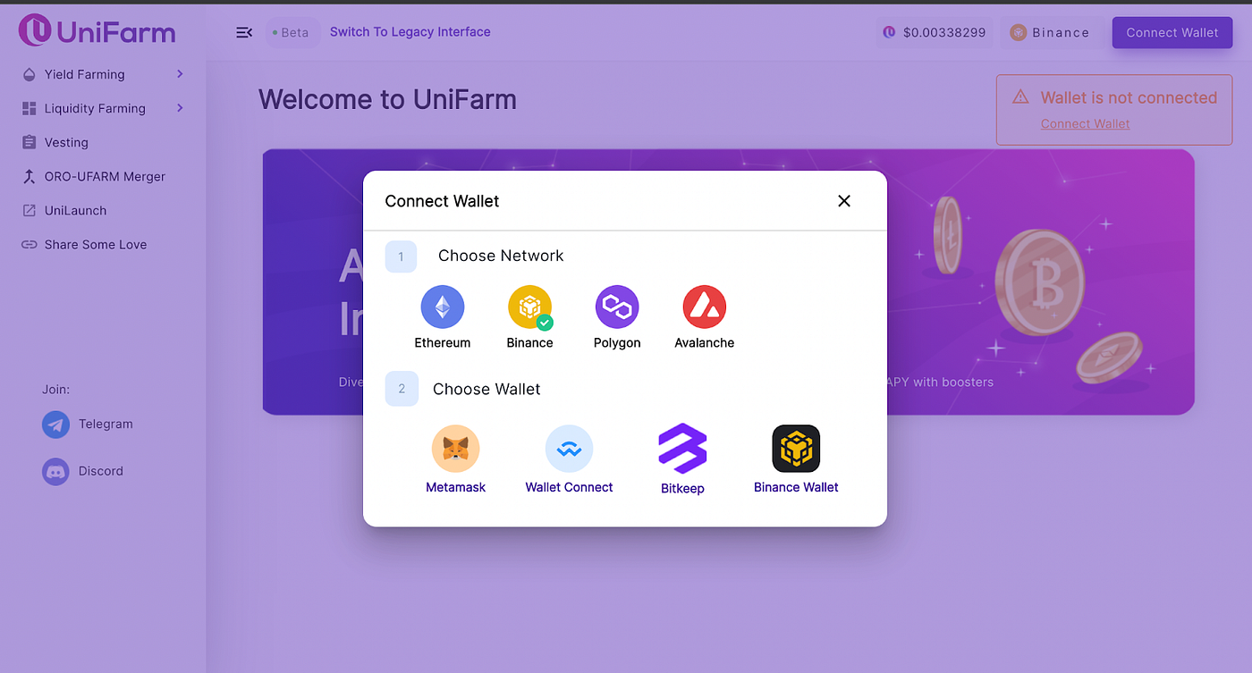 Steps to Stake at Liquidity Pool Farm by UniFarm