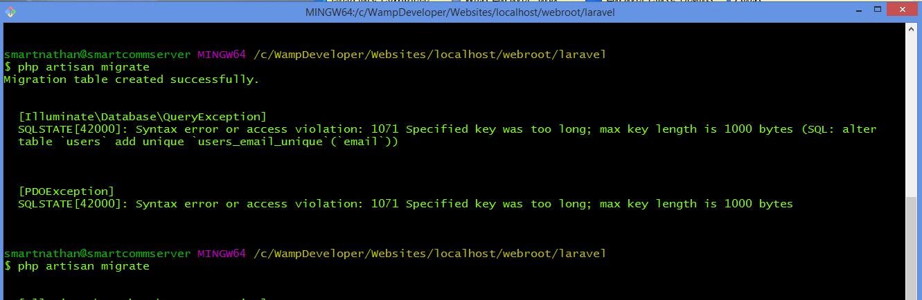 Laravel 5.4 error: Specified key was too long | by KodeHauz Inc | kodehauz  | Medium