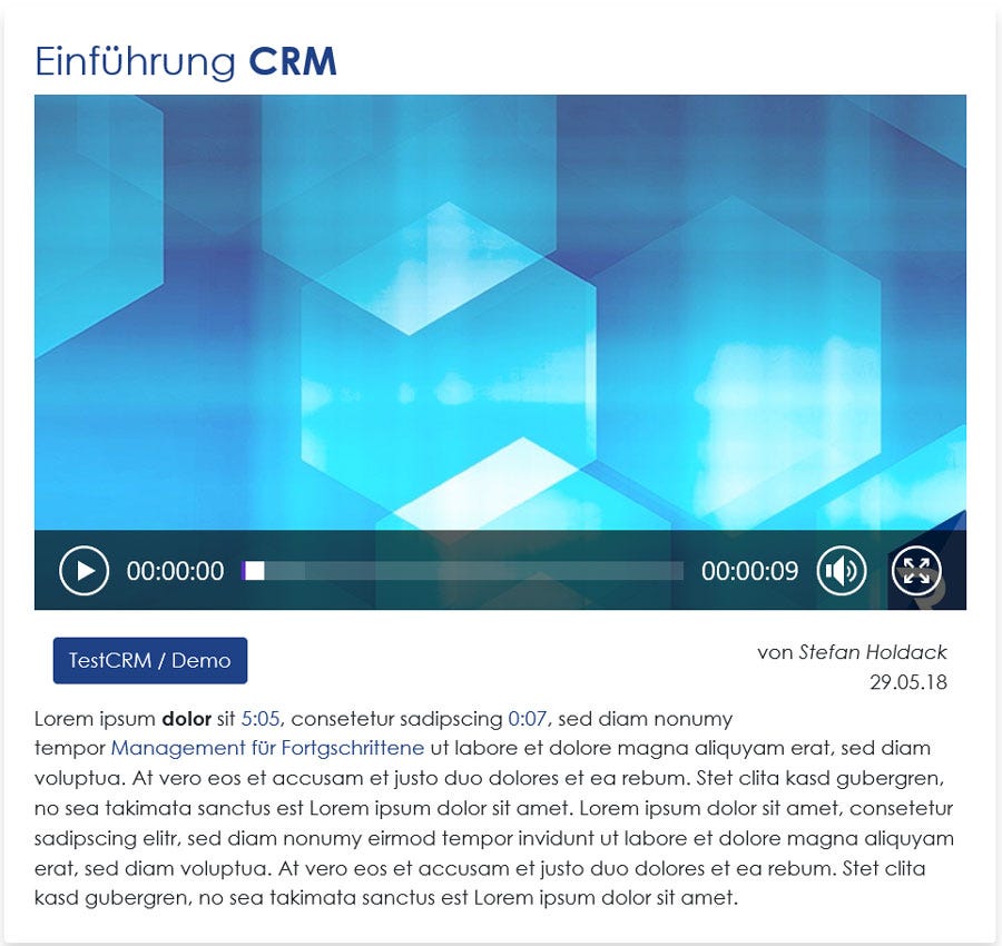 Ein CRM steigert die Produktivität der Mitarbeiter und erleichtert den Arbeitsalltag – wenn man damit umgehen kann. Handbücher, Cheatsheets und eigene Notizen mögen in vielen Situationen helfen können, doch manchmal muss man etwas sehen, um es wirklich zu verstehen – ein Bild sagt eben mehr als 1000 Worte... Aus diesem Grund haben wir in jüngster Vergangenheit damit begonnen, How-To-Videos zu erstellen und den Kunden zur Verfügung zu stellen.