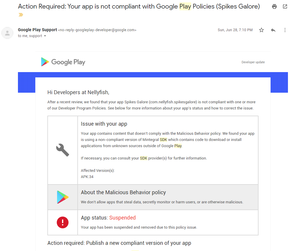 Google gave me 30 days to update my app then SUSPENDED it after just 4  days! Now I'm wondering if I should give up being an indie developer  altogether | by Allan