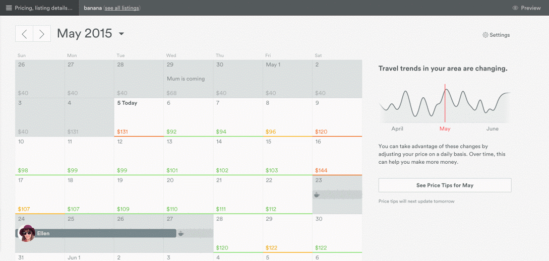A graphical depiction of how Airbnb price tips for hosts works